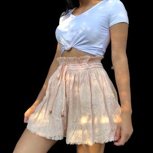 Peach Pink Flare Crochet Lace Mini Skirt